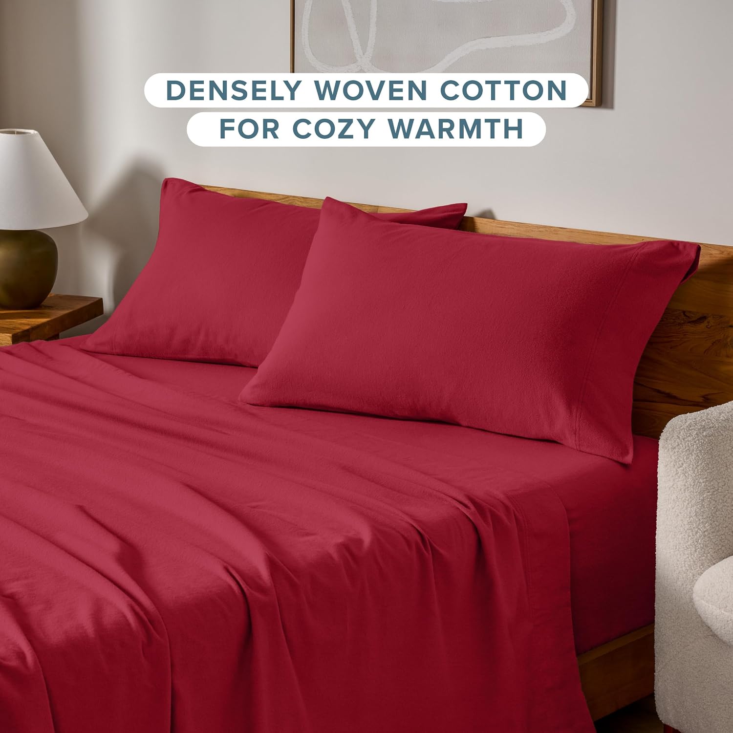 Bare Home Flannel Pillowcases 100% Cotton (King Set of 2, Red)