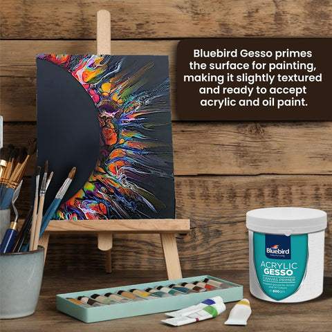 BLUEBIRD Heavy Gesso Primer for Acrylic Painting, Gesso Surface Prep Medium for Acrylic Paint and Oil Paint (Black, 28.2 Oz)