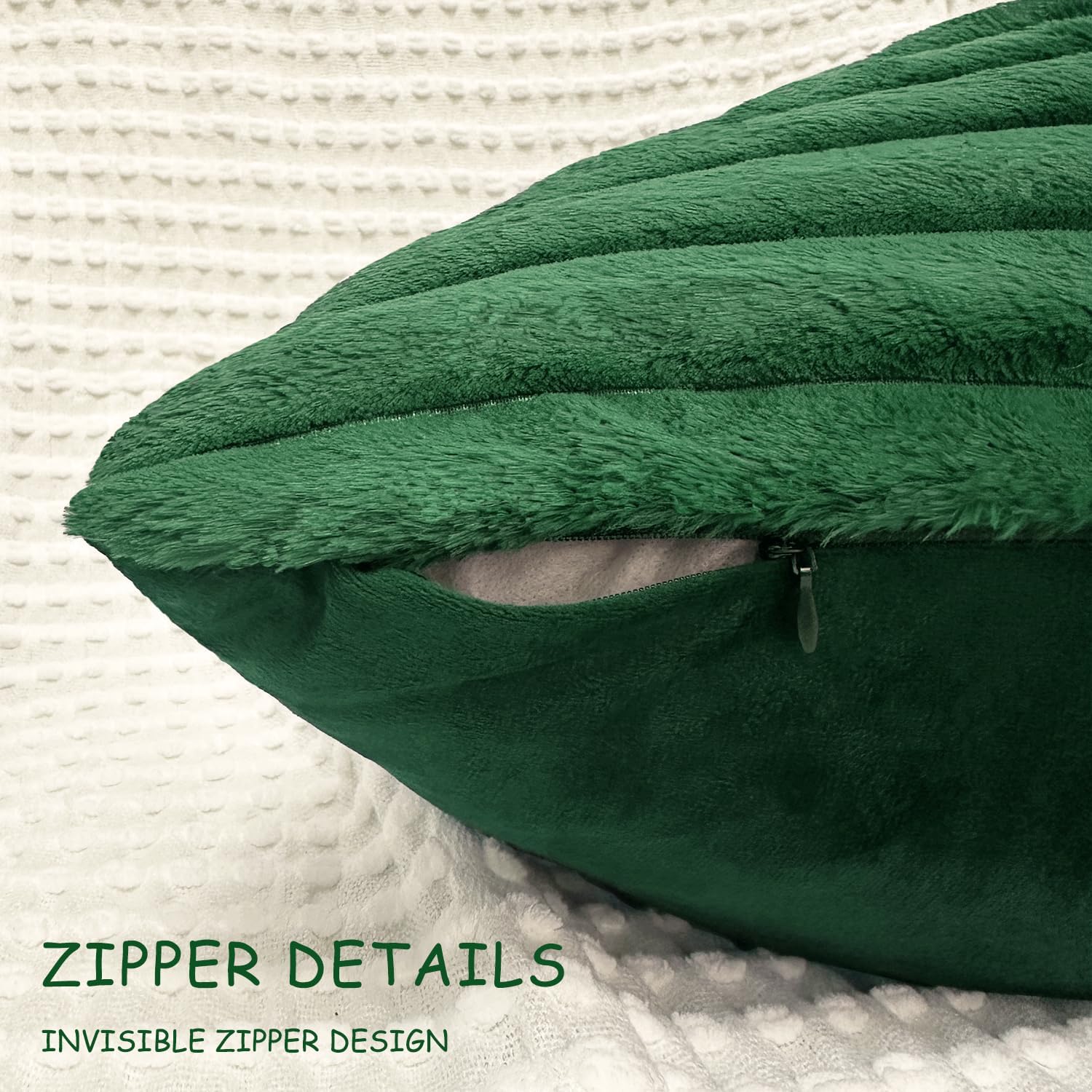 2 Pack 24x24 Pillow Cover Velvet Pillow Covers, Faux Fur Square Throw Pillow Covers for Living Room Decorations Throw Pillow Case, Throw Pillow Cover Cushion Cover for Sofa Bedroom Car, Dark Green