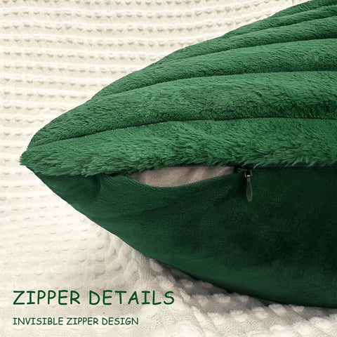 2 Pack 24x24 Pillow Cover Velvet Pillow Covers, Faux Fur Square Throw Pillow Covers for Living Room Decorations Throw Pillow Case, Throw Pillow Cover Cushion Cover for Sofa Bedroom Car, Dark Green