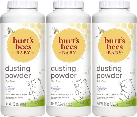 Burt's Bees Baby Powder, Hypoallergenic Dusting Powder, Non-Irritating, Calming Skin Care, All Natural, Talc Free,7.5 Ounce (Pack of 3)