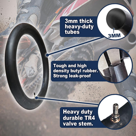 PIVOTRAX-100/90-19 (4.10 X 19) Heavy Duty Motorcycle Tube - 3mm Thick - TR4 Valve