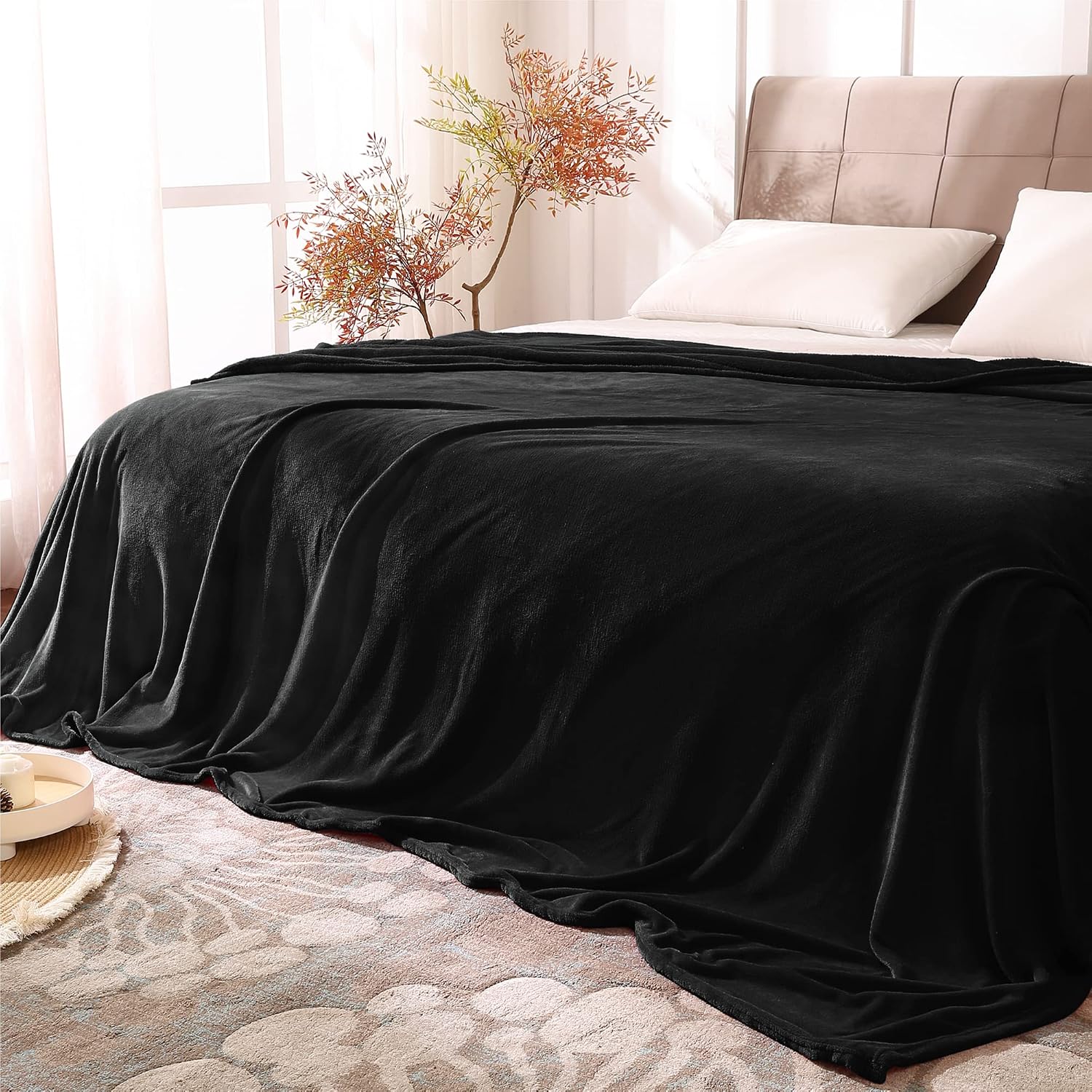 BEDELITE Fleece Blanket Soft Plush King Size Bed Blanket Black 108"x90"