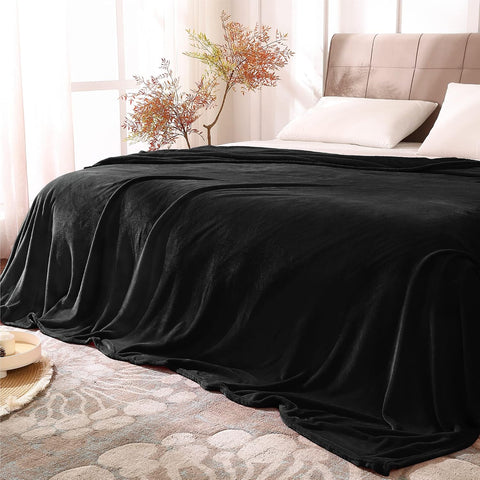 BEDELITE Fleece Blanket Soft Plush King Size Bed Blanket Black 108"x90"