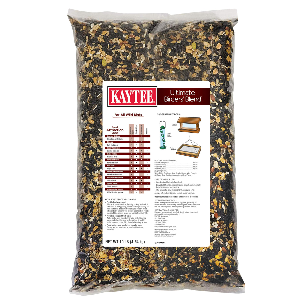 Kaytee Wild Bird Ultimate Birder's Blend Food Seed For Grosbeaks, Cardinals, Nuthatches, Woodpeckers & Other Wild Birds, 10 Pound