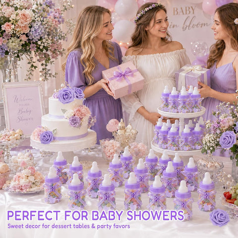 24Pcs Baby Bottle Candy Boxes 3.5"+ 5 Artificial Roses Baby Shower Favors