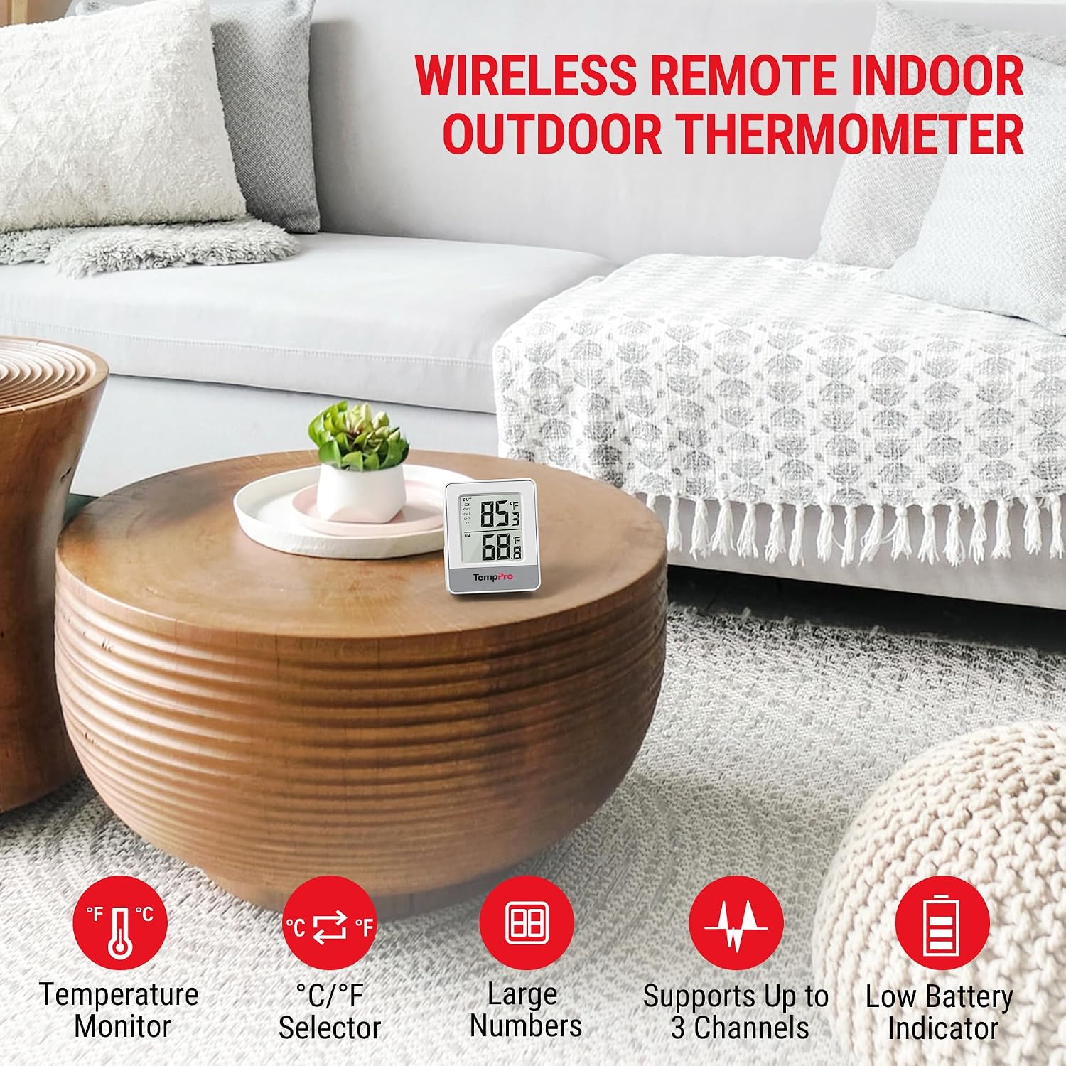 TempPro TempAir Indoor Outdoor Thermometer Wireless 500FT