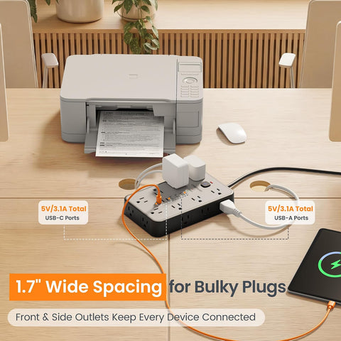 10 FT Surge Protector Power Strip with 6 USB, 16 Outlets, 2400J