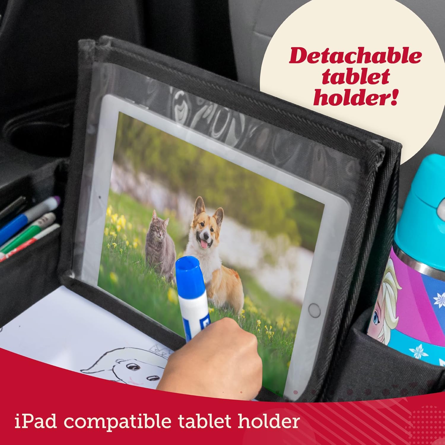Lusso Gear Travel Car Seat Tray - Dry Erase Board & Secure Tablet Holder for Toddler Travel - Durable 600D Oxford Cloth with Snack & Toy Compartments for Road Trip Essentials for Kids - Pink Unicorn