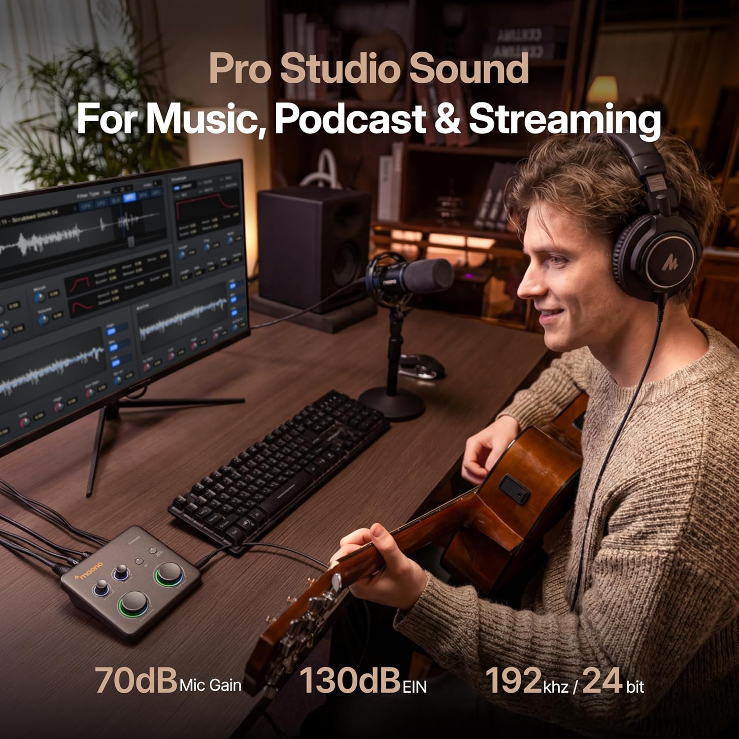 MAONO P1 USB Audio Interface with 70dB Gain for PC, Phone, iPad & Guitar