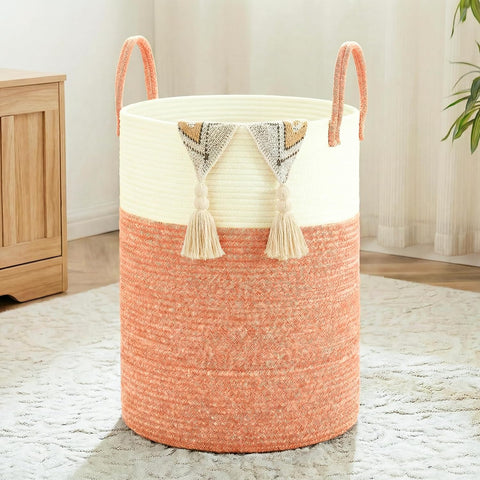 Laundry Basket,Woven Cotton Rope Laundry Hamper,80L for Decor Storage of Dirty Clothes,Toys and Blankets in Bathroom,Baby Room and Living Room