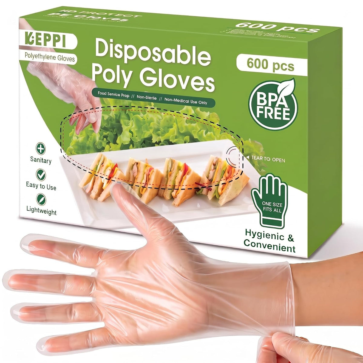 Keppi 600 Pack Disposable Food Prep Gloves – Clear Polyethylene, Latex- BPA & Powder-Free – Bulk Kitchen Gloves for Cooking, Catering, BBQ, Baking, Restaurant Food Handling