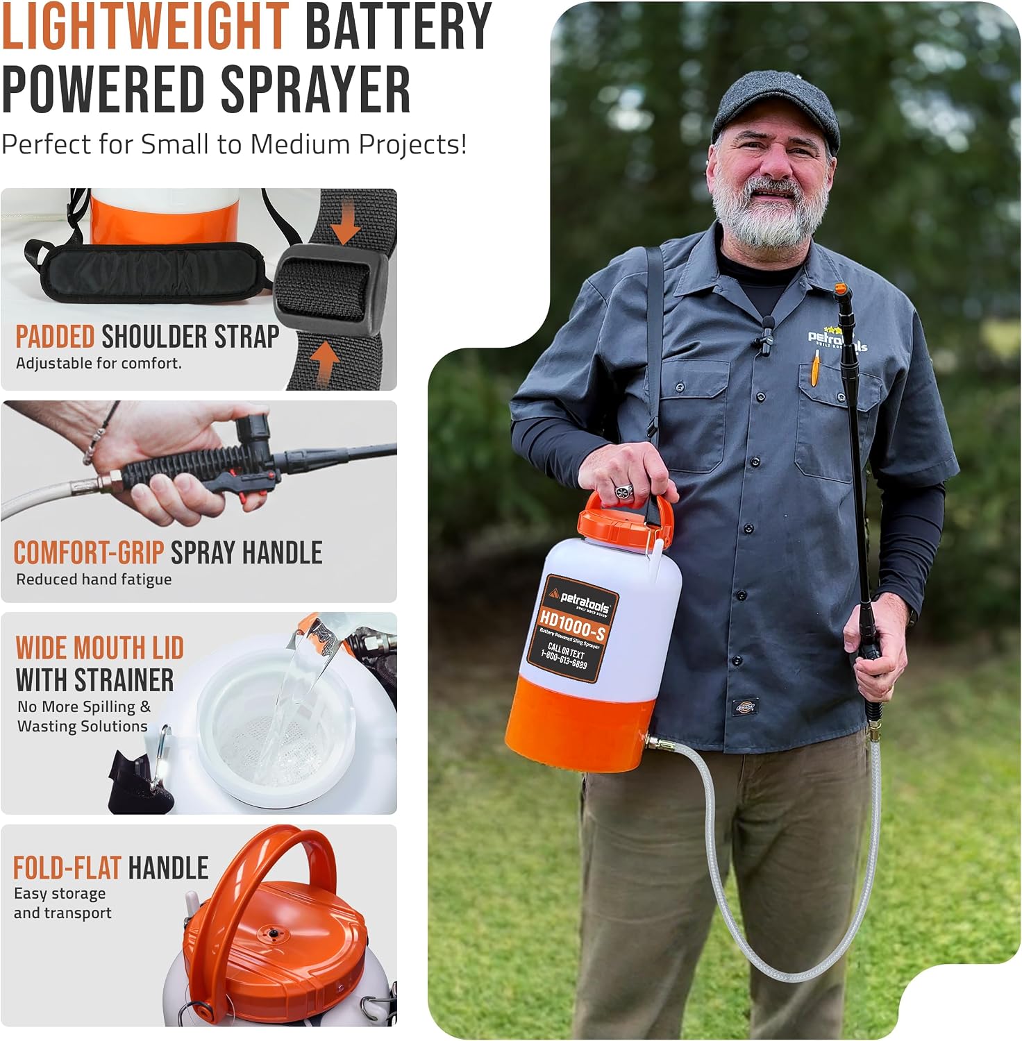 PetraTools HD1000-S 1 Gallon Electric Sprayer - 2-Hour Runtime, 2 Nozzles
