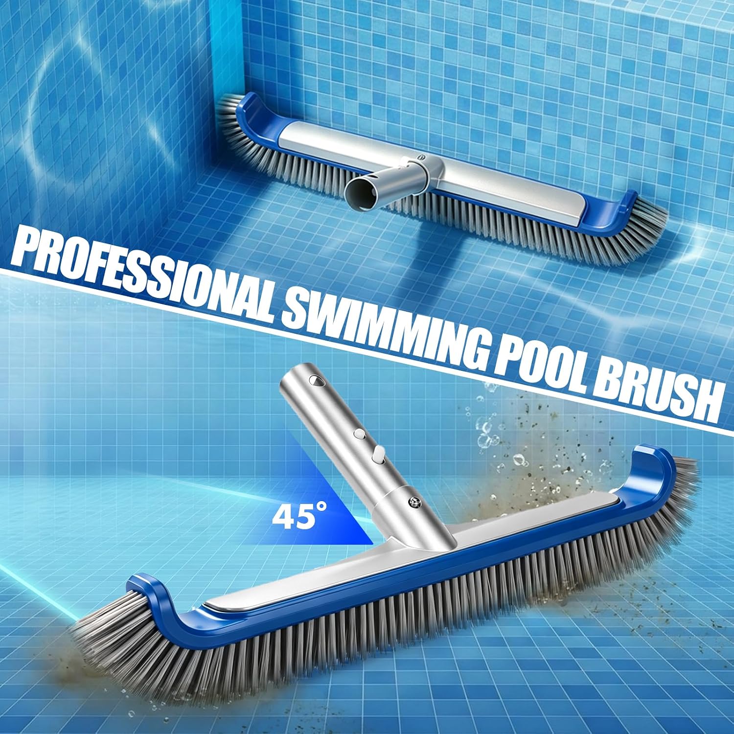 Pool Brush Head, Heavy Duty Scrub Brush with Upgraded Premium Nylon Bristles and Reinforced Aluminium Back for Cleaning Inground/Above Ground Swimming Pool, Walls, Bath Tub, Tiles & Floors(Blue)