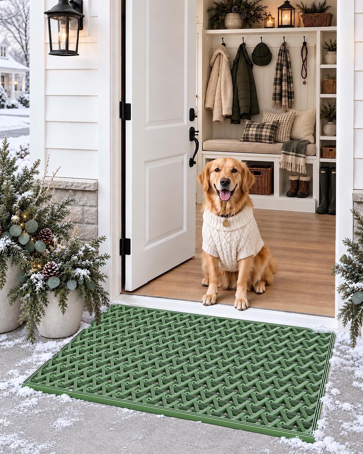 DEXI Front Door Mat Outside Entrance Rubber Floor Doormat, 24x36 Green