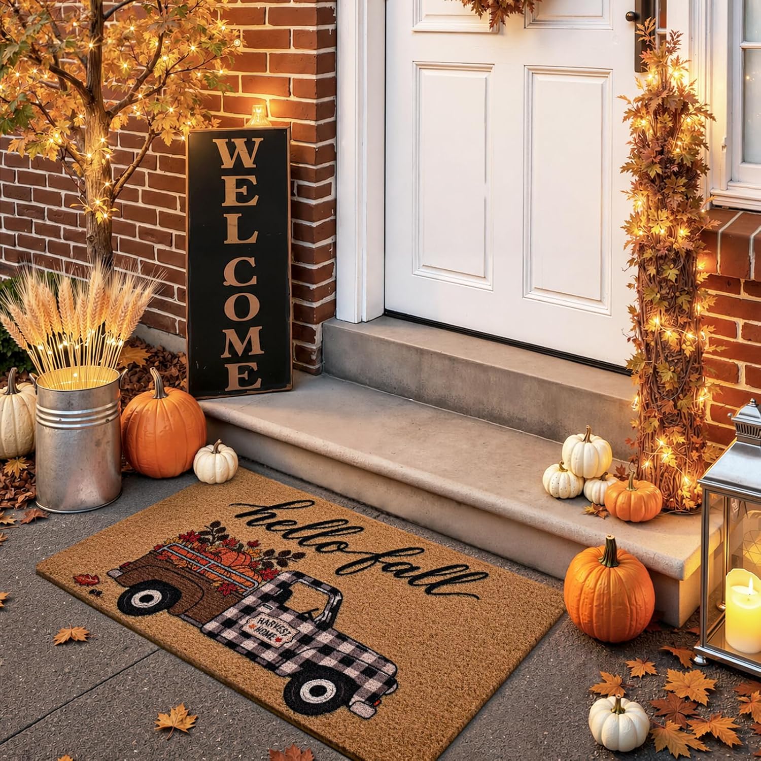 Kelarea Fall Door Mat Truck & Pumpkin, 17" x 29" Hello Fall for Holiday