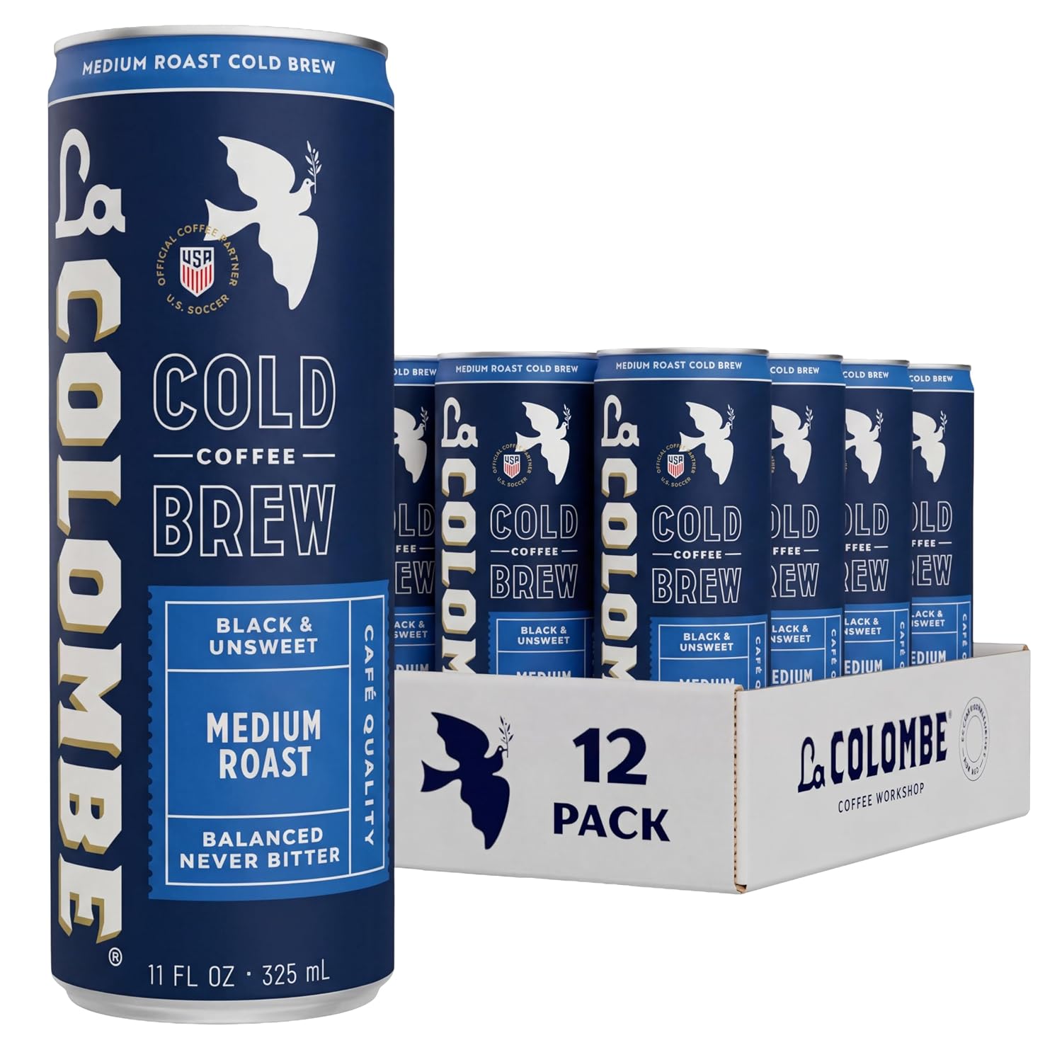 La Colombe Coffee, Cold Brew Black, Unsweetened, 11 fl oz Cans (Pack of 12), Coffeehouse Quality, Natural Sweetness, Specialty Grade Coffee Beans, Ready-to-Drink On-the-Go