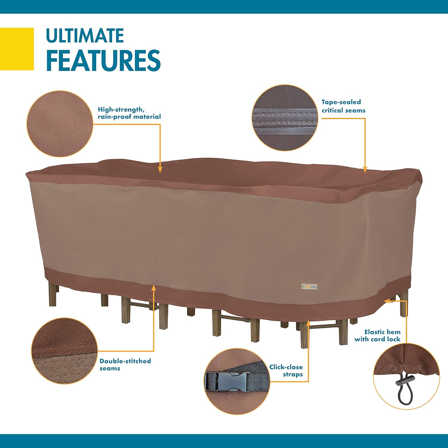 Duck Covers Ultimate Waterproof 127 Inch Rectangular/Oval Patio Table with Chairs Cover