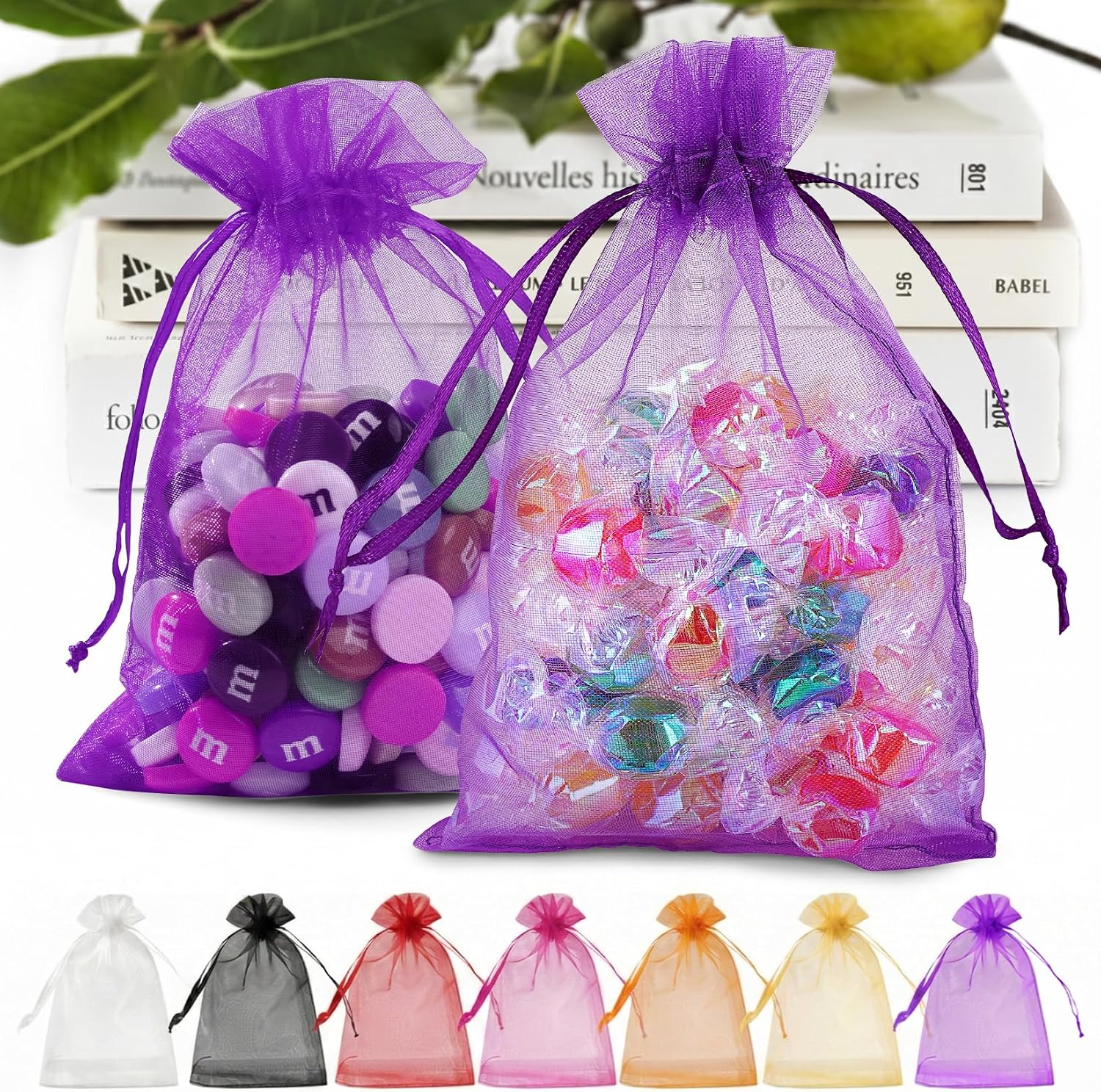 ANZNKU 100 PCS Organza Bags 5 x 7, Purple Small Mesh Gift Bags Drawstring