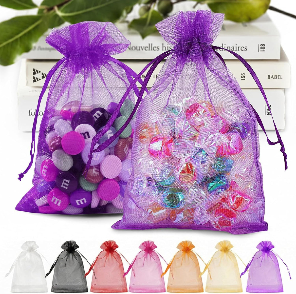 ANZNKU 100 PCS Organza Bags 5 x 7, Purple Small Mesh Gift Bags Drawstring
