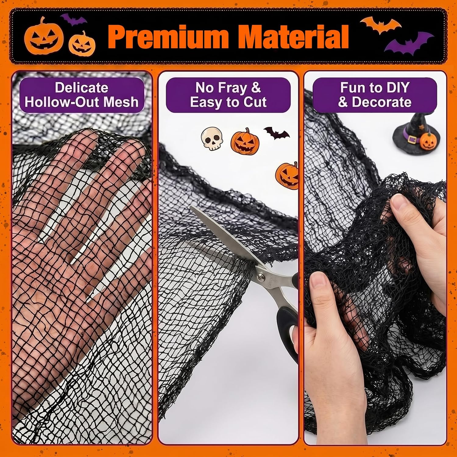 Halatool 6 Pcs Creepy Cloth, 30 x 72 Inch Black Cheesecloth Halloween Decor