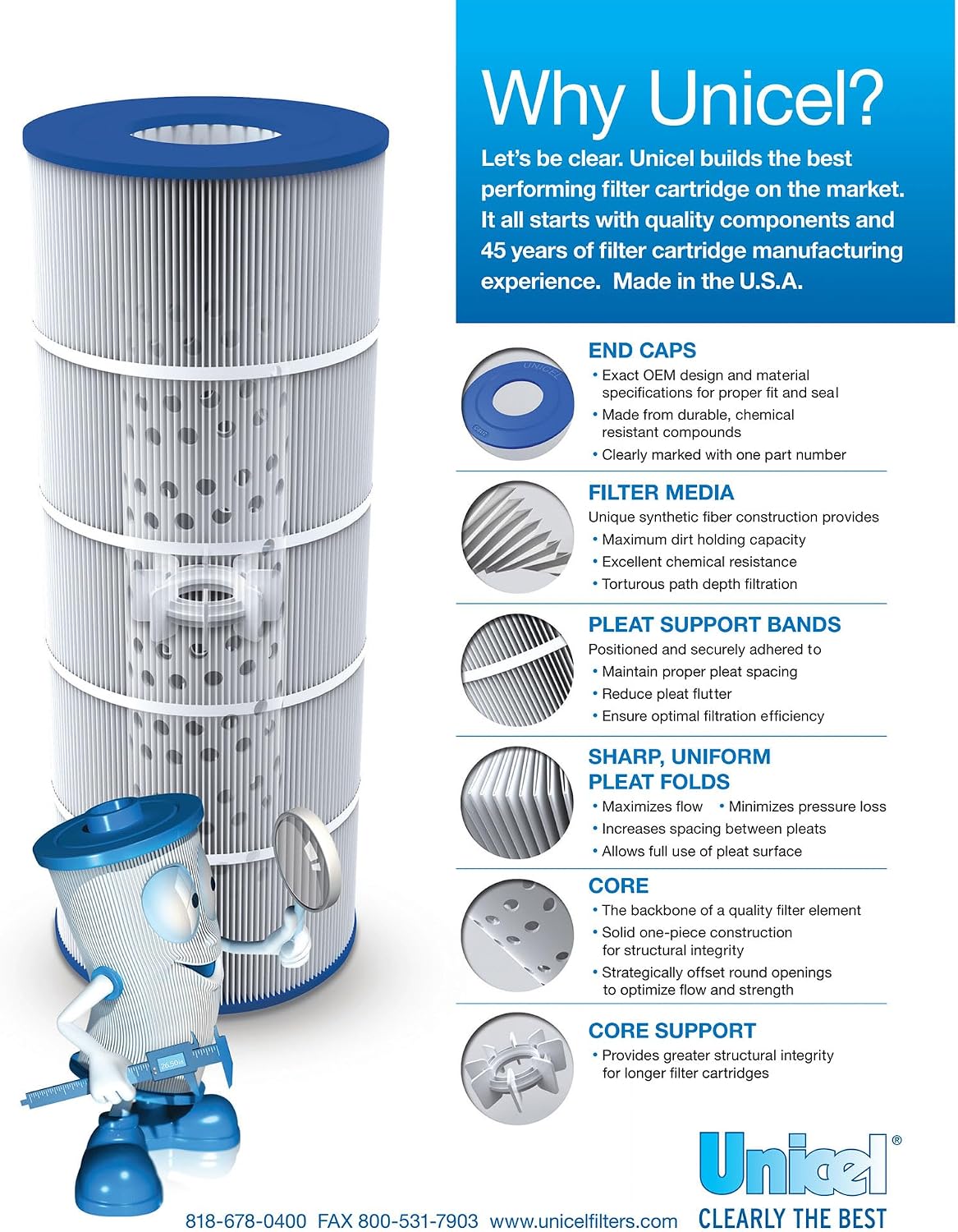 Unicel C-8412 Replacement Filter Cartridge for 120 Square Foot Hayward CX1200RE, Waterway Pro Clean 125, Waterway Clearwater II 125