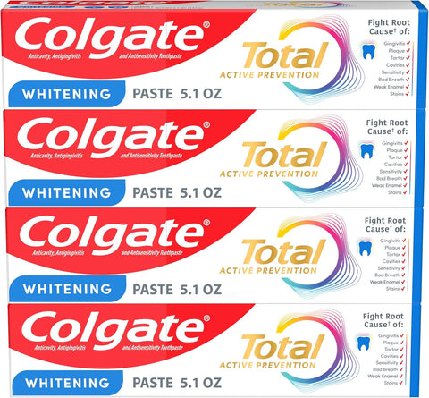 Colgate Total Whitening Toothpaste with Fluoride, Bulk 4 Pack, 5.1 oz