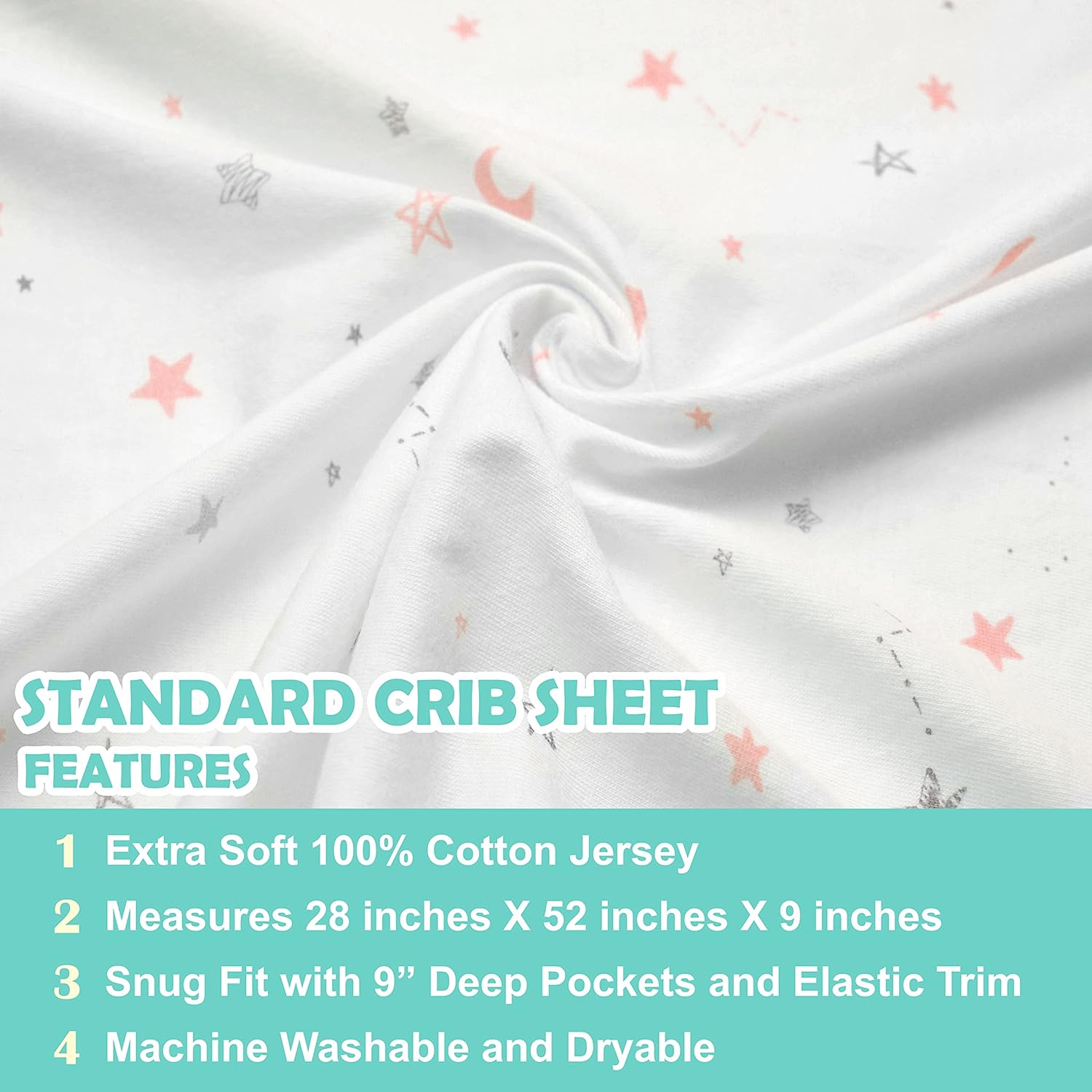 American Baby Company 2 Pack Fitted Crib Sheets 52x28", Pink Star and Blush