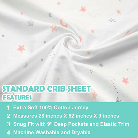 American Baby Company 2 Pack Fitted Crib Sheets 52x28", Pink Star and Blush