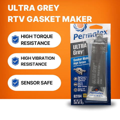 Permatex 82194 Ultra Grey Rigid High-Torque RTV Silicone Gasket Maker, 3.0 oz.
