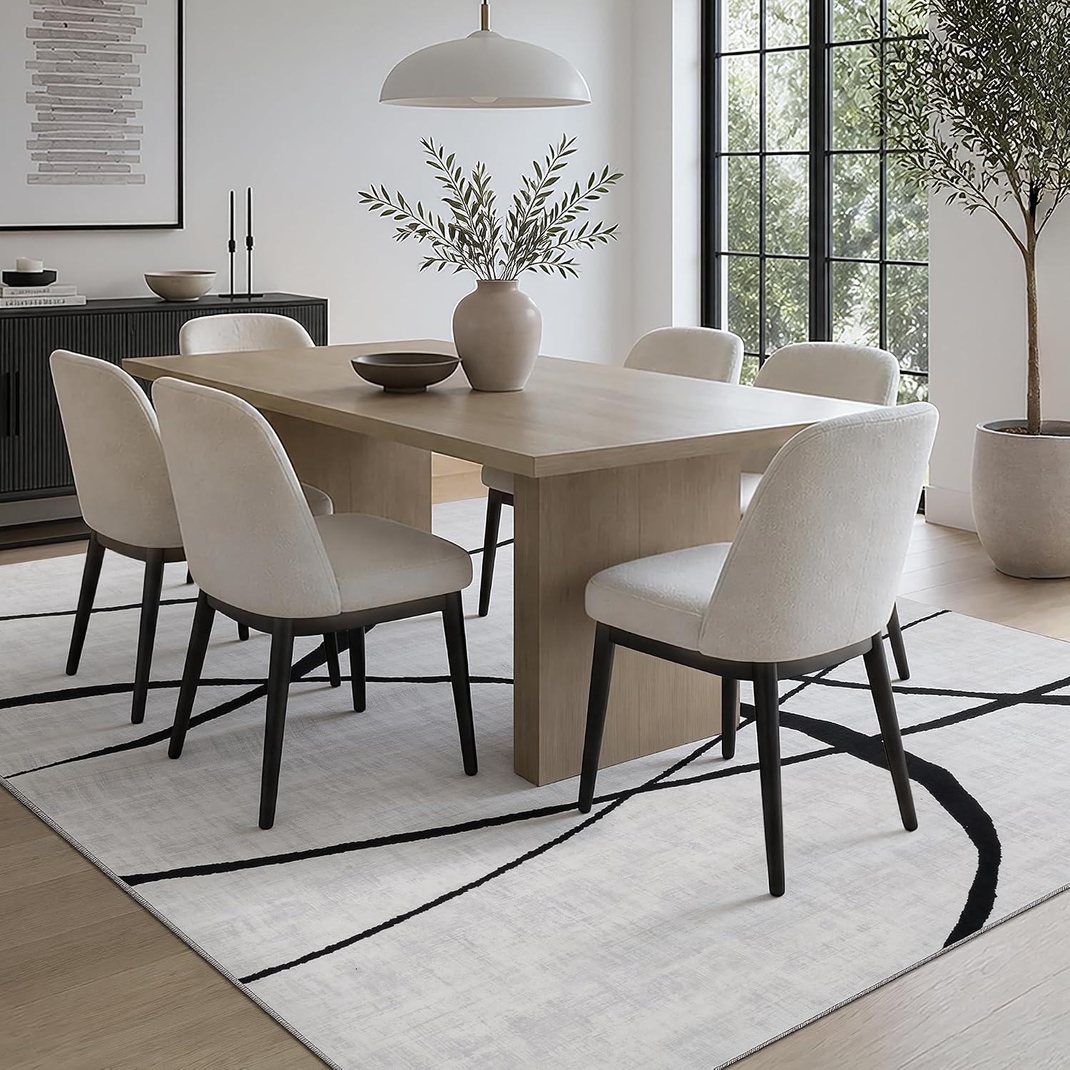 YIHOUSE 6x9 Washable Modern Abstract Black White Area Rug