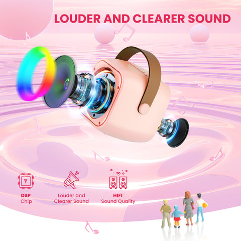 Mini Karaoke Machine for Kids Adults, Portable Bluetooth Speaker with Wireless Microphone, for Girls 4,5,6,7,8,9,10,12 Year Old Karaoke Toys Birthday Gifts Home Party (Pinkcolor 1 Mic)