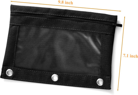 Binder Pencil Pouch for 3 Ring Binder, Clear Pencil Case Box Bag, Aesthetic Pen Organizer for School Supplies with Zipper, Back to School for Girls Boys, 1 Pack, Black