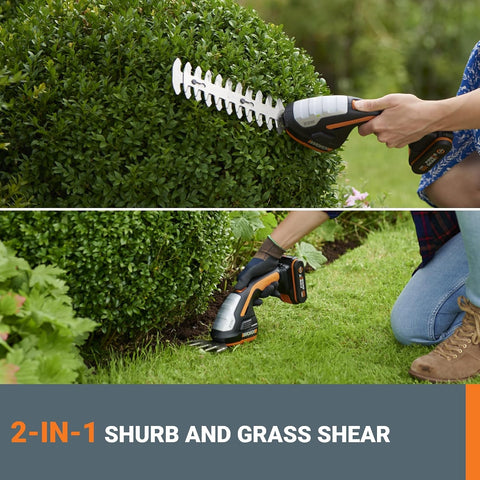 WORX Cordless Grass Shear & Shrub Trimmer, 20V 4" + 8" Bush Trimmer, WG801