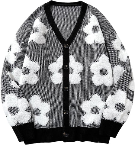 SHENHE Men's Skeleton Pattern Cardigan Long Sleeve Unisex Knitted Sweaters