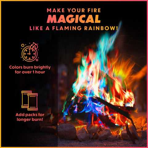 Magical Flames Fire Color Changing Packets - Pack of 12 Fire Color Packets for Fire Pit, Fireplace, Campfire Accessories - Camping Essentials