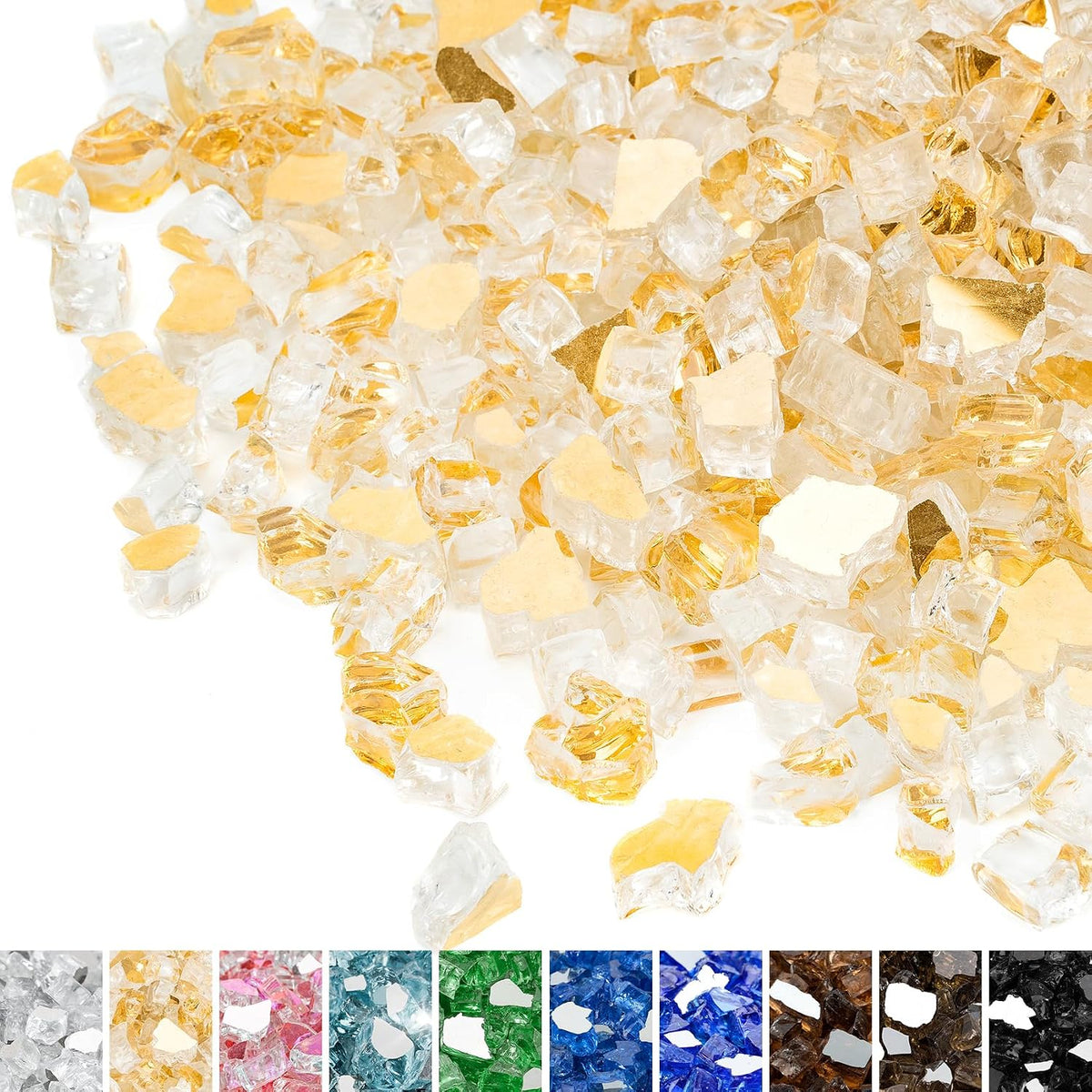 Mr. Fireglass 10 lbs High Luster Fire Pit Glass, 1/2 Inch Reflective Gold