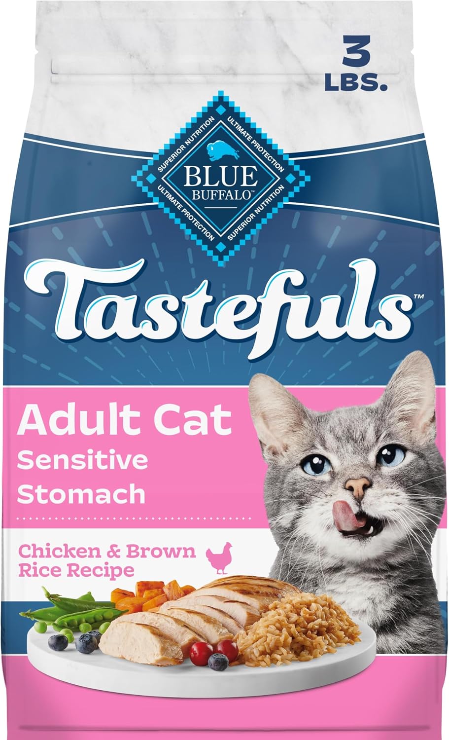 Blue Buffalo Tastefuls Chicken Adult Sensitive Stomach Dry Cat Food, 3 lb