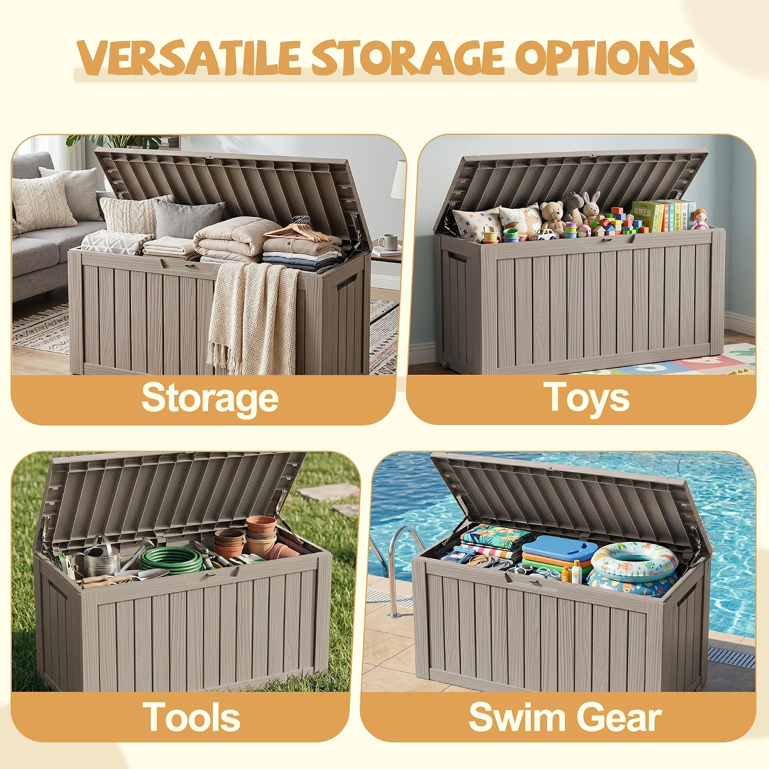 EFU Outdoor Storage Box Waterproof,150 Gal Gen 2 Resin Deck Box With Wheels