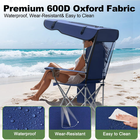 VTOY Portable Folding Camping Chair with Canopy, Outdoor Sun Shade Chair