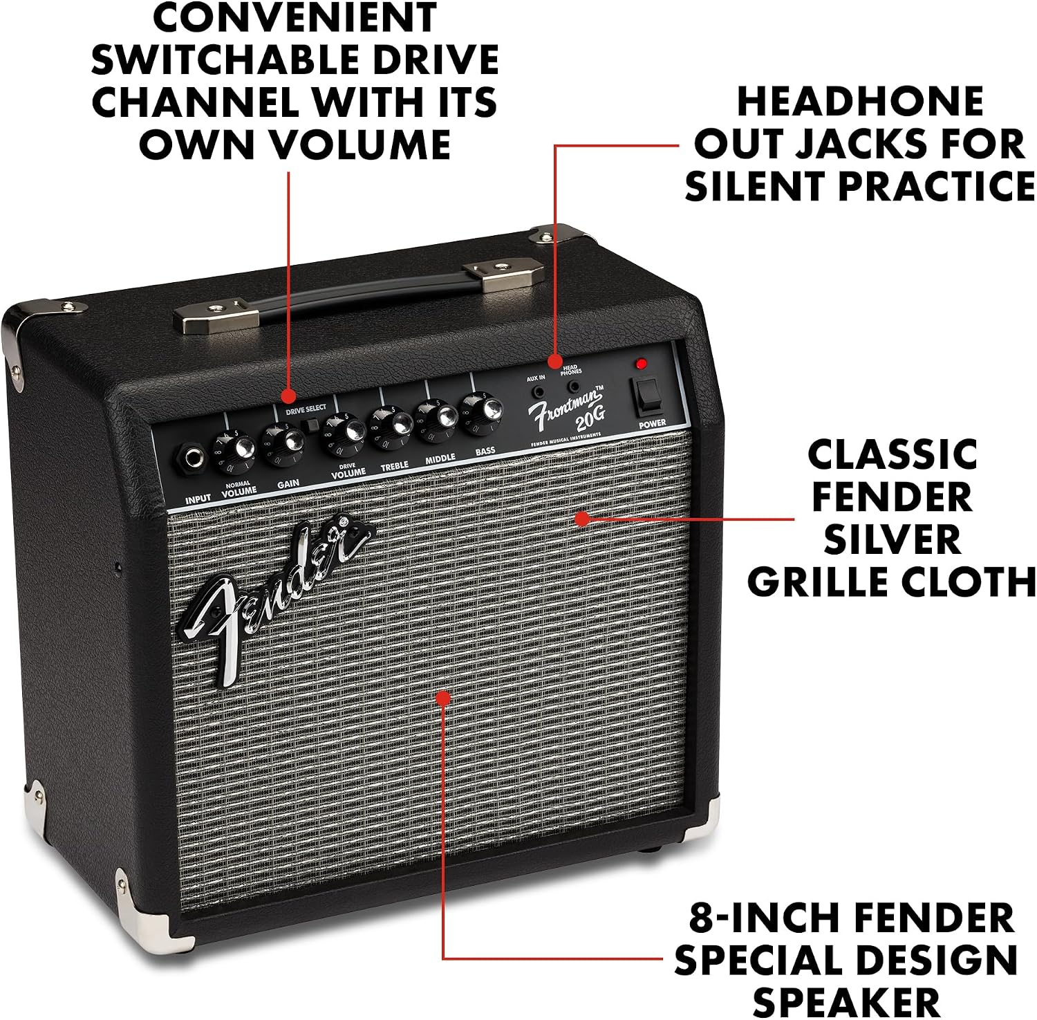Fender Frontman 20G Electric Guitar Amplifier, 20-Watt Amp, 8" Speaker