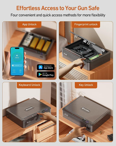 BILLCONCH Smart Gun Safe with Fingerprint, App, Keypad,LCD& Security Cable