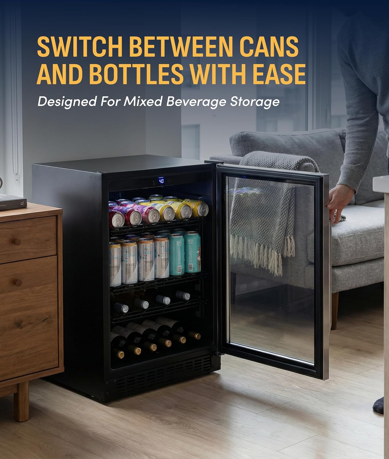 NewAir 24" Single Zone Beverage & Wine Fridge | Beverage & Wine Refrigerator for 49 Bottles or 179 Cans | Freestanding or Built-In Under Counter Mini Fridge for Beer, Wine & Soda | Stainless Steel