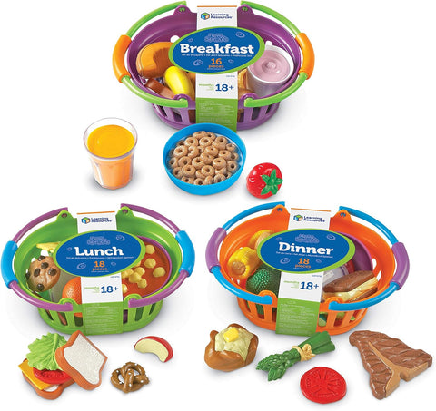 Learning Resources New Sprouts Bundle of Breakfast, Lunch and Dinner - Food Toys, Pretend and Play, Imaginative Skills, Toddlers Kitchen Toys, Fruit and Vegetable Basket, Gifts for Boys and Girls
