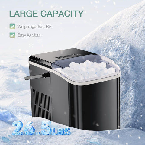 SMUG Countertop Ice Maker, 9 Cubes in 6 Mins, 26lbs in 24Hrs, 2 Sizes of Bullet Ice, Auto-Cleaning, Portable Ice Machine with Handle, Basket and Scoop for Home Kitchen, Party and Camping (Black)