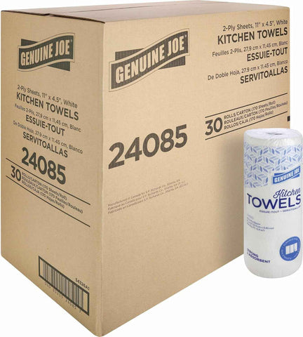 Genuine Joe Household Paper Towels, 2-Ply, 11" x 4.4", 200 Sheets/Roll (Pack of 24)