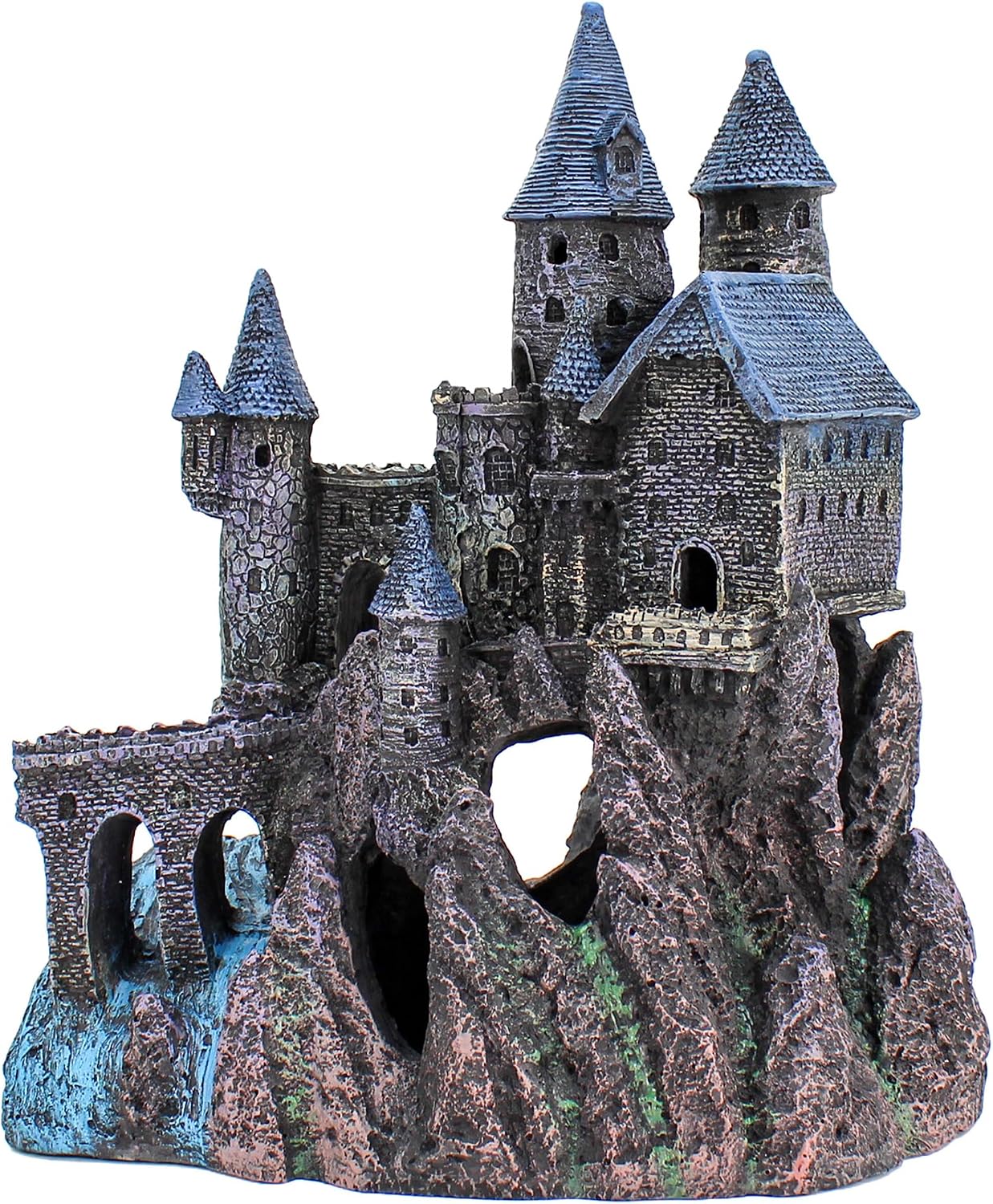 Penn-Plax Deco-Replicas Age-of-Magic Wizard’s Castle Part B Aquarium Decoration - Durable Hand-Painted Resin with Swim Holes & Hideouts - Safe for Freshwater & Saltwater Tanks - Gray, 13 x 9 x 15.5 In