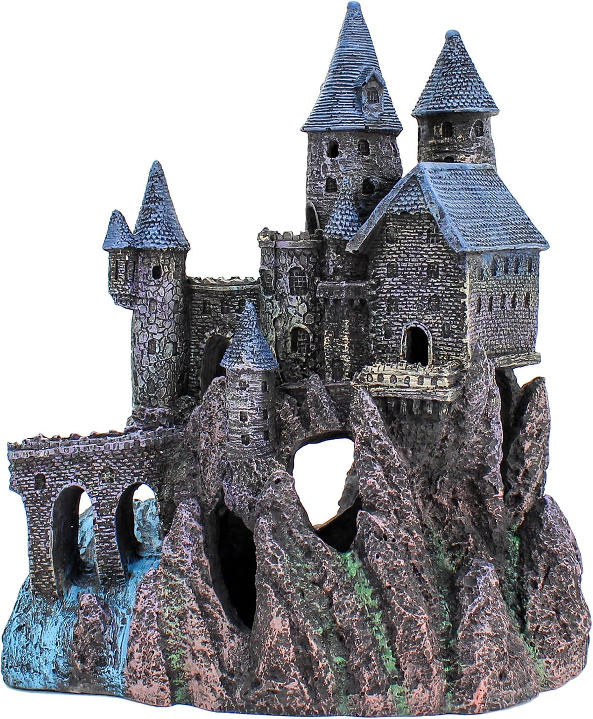 Penn-Plax Deco-Replicas Age-of-Magic Wizard’s Castle Part B Aquarium Decoration - Durable Hand-Painted Resin with Swim Holes & Hideouts - Safe for Freshwater & Saltwater Tanks - Gray, 13 x 9 x 15.5 In