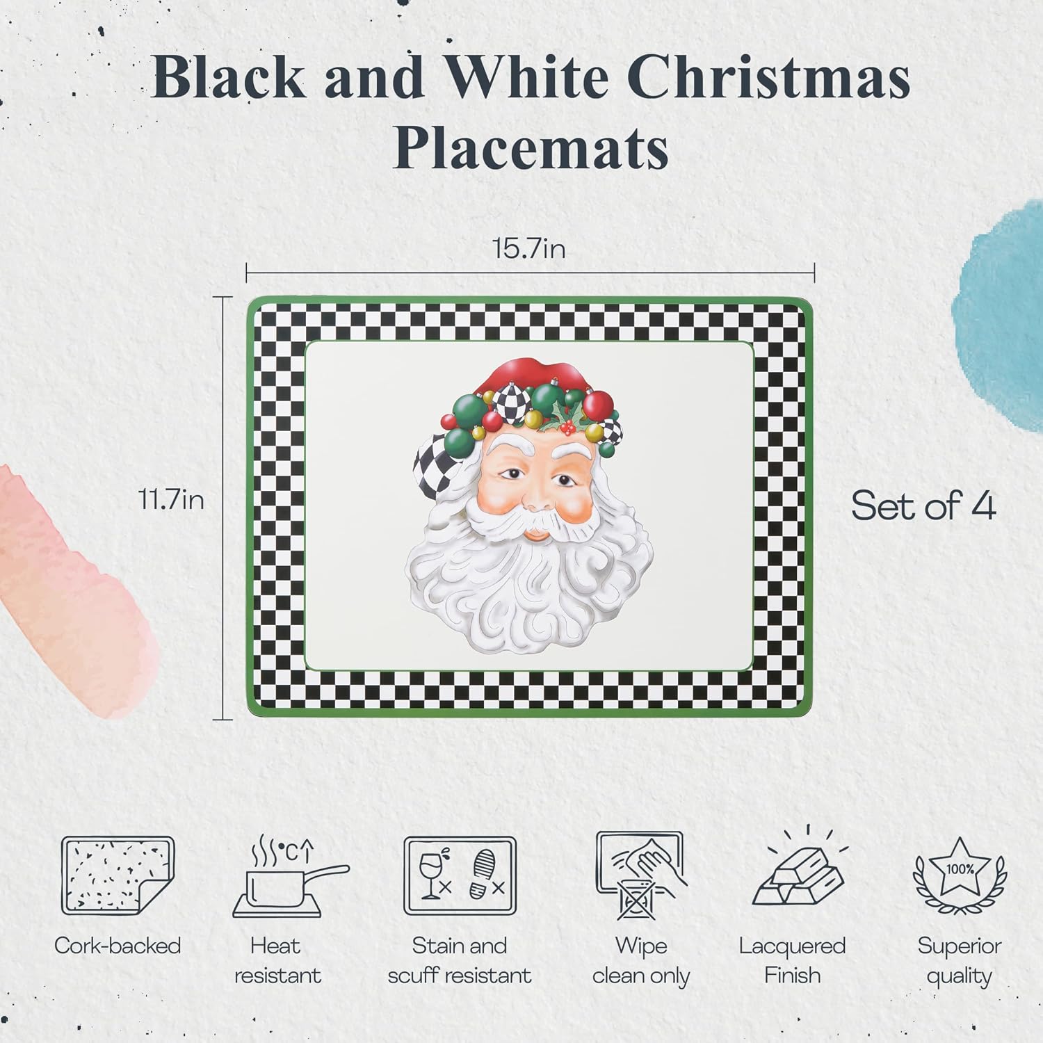 Pimpernel Black and White Christmas Placemats - Set of 4