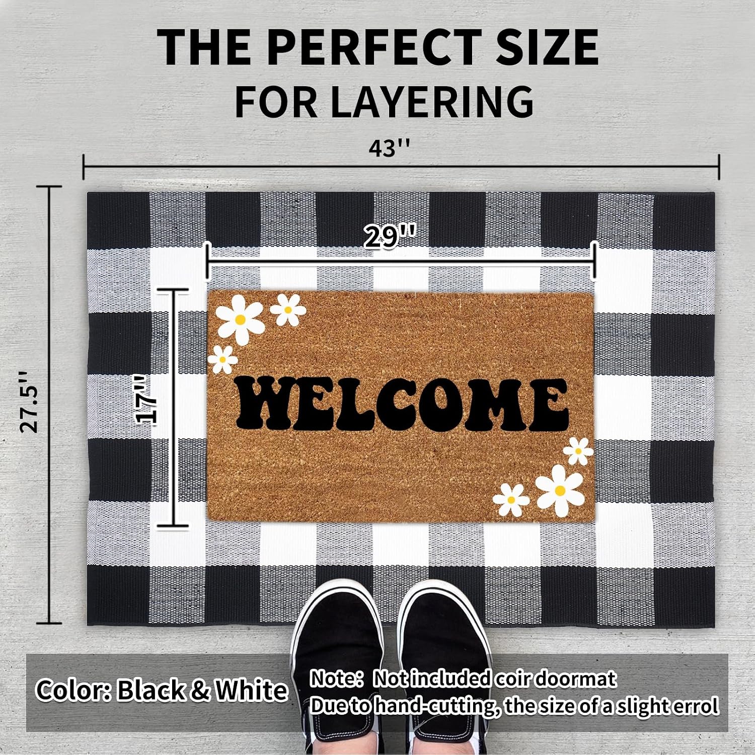 Buffalo Plaid Area Rug 27.5x43 in, Black White Indoor Outdoor Rug
